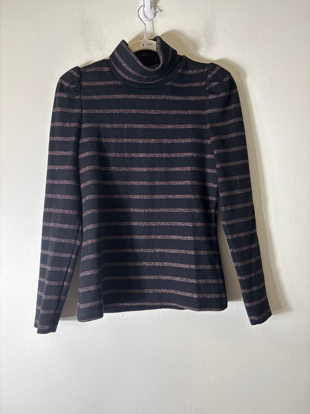 Veronica Beard Black Long Sleeve Mock Neck Top Sz M